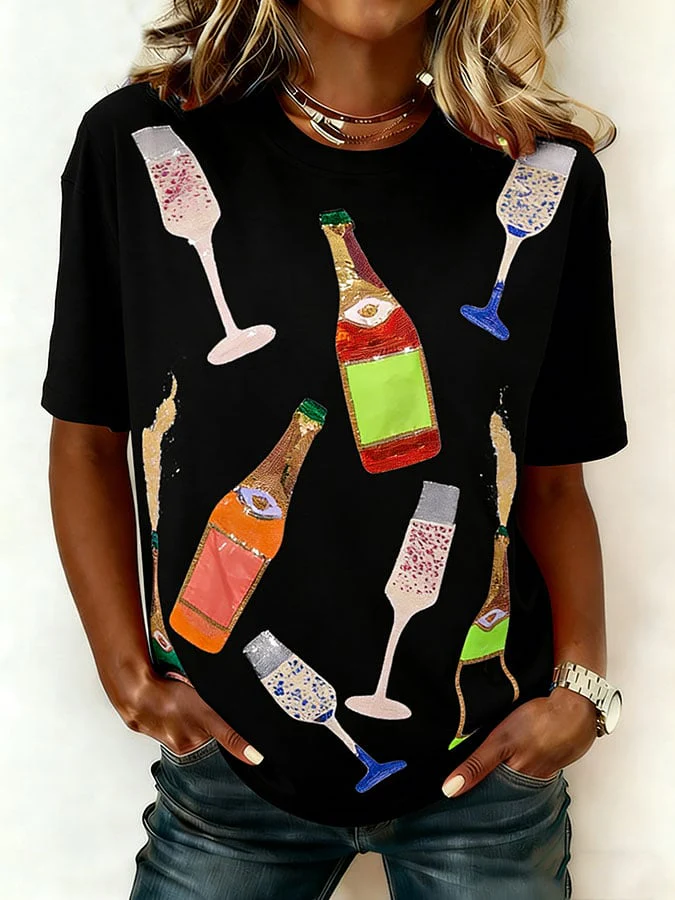 Women's Mardi Gras Print Crew Neck T-Shirt - Image 4