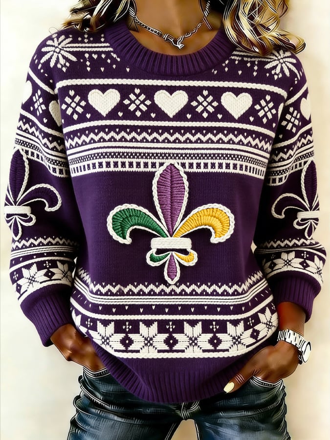 [Christmas Gifts]Women's Mardi Gras Print Sweater
