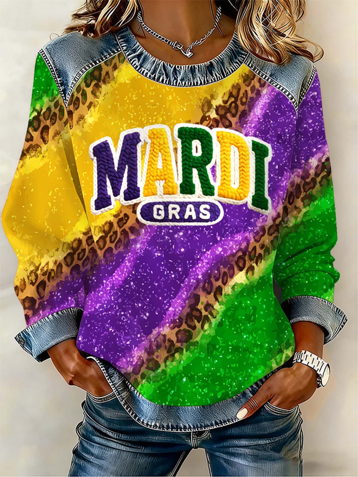 Women's Mardi Gras Print Sweatshirt