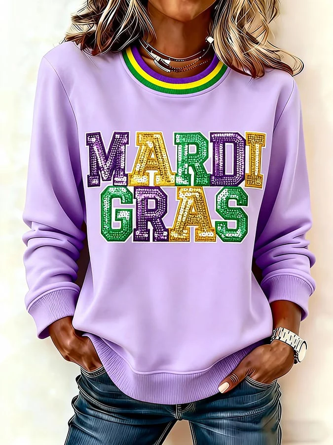 Women's Mardi Gras Print Sweatshirt