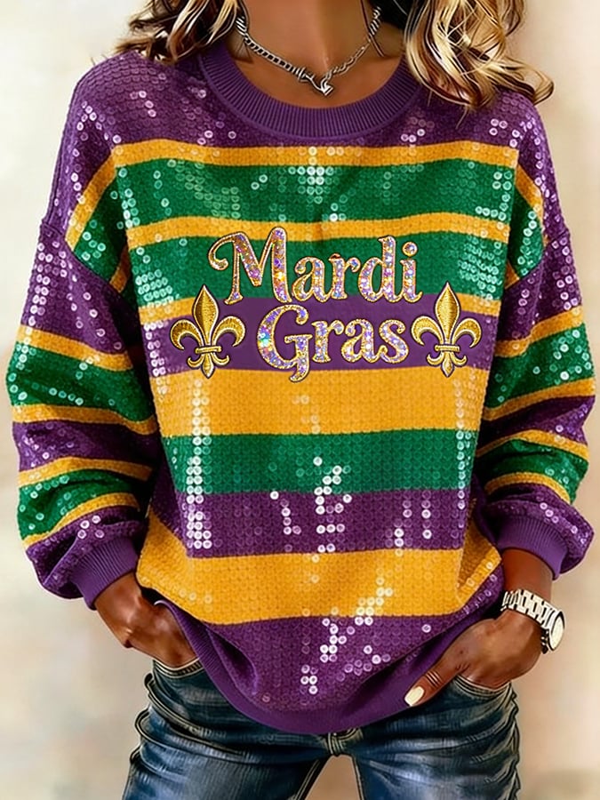Women's Mardi Gras Print Sweatshirt