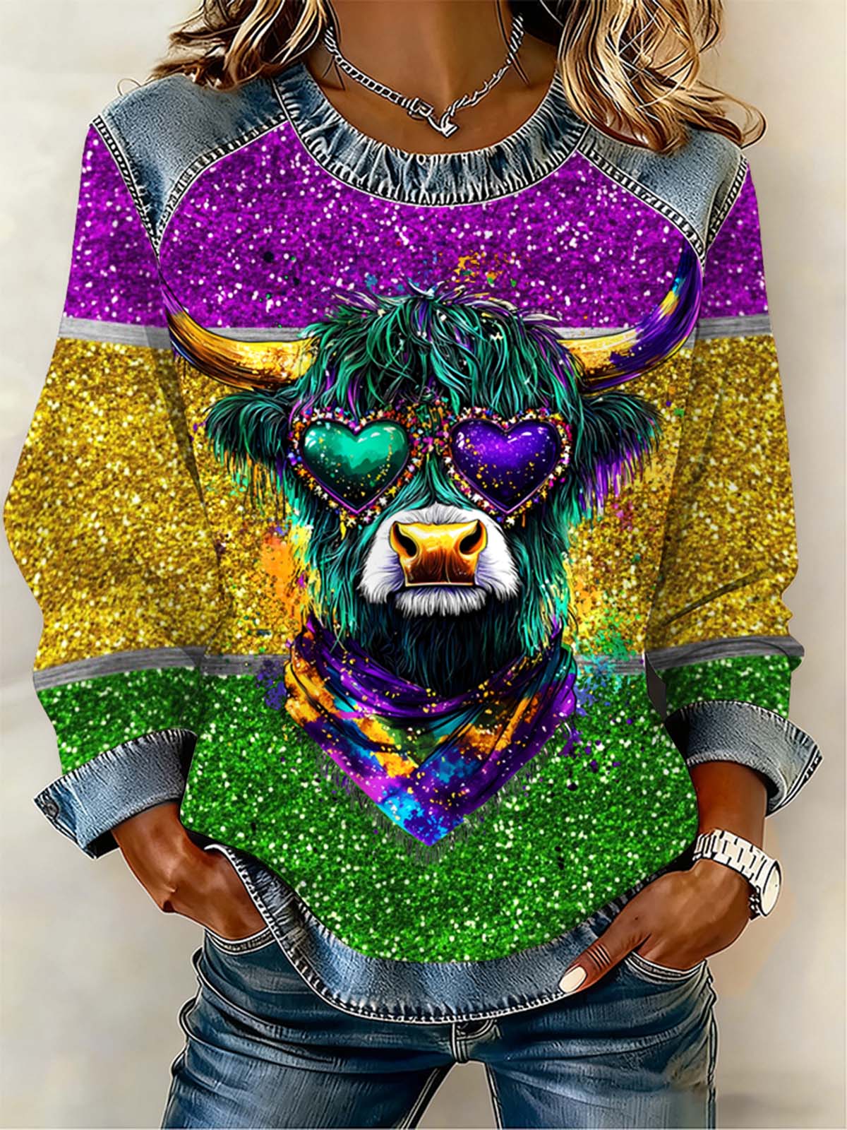 Women's Mardi Gras Print Sweatshirt