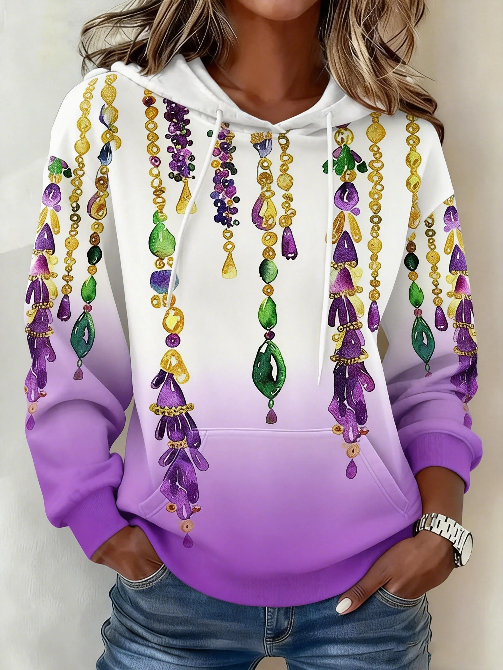 Women's Mardi Gras Print Sweatshirt