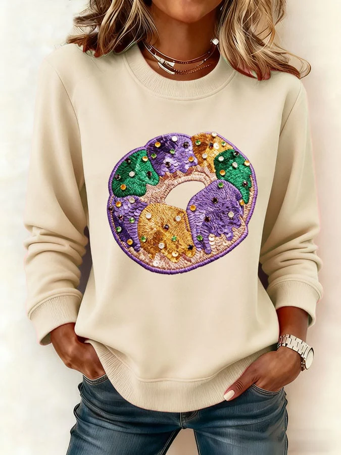 Women's Mardi Gras Print Sweatshirt - Image 4