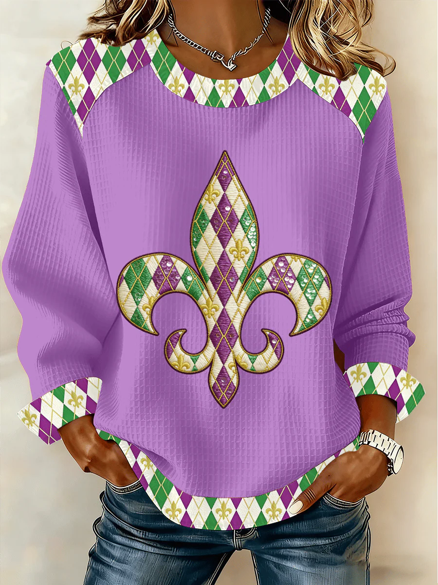Women's Mardi Gras Print Waffle Sweatshirt