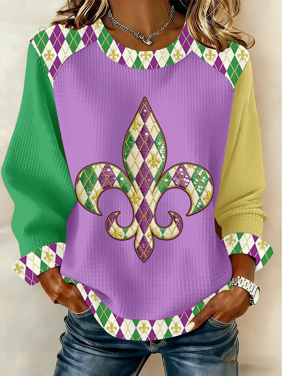 Women's Mardi Gras Print Waffle Sweatshirt - Image 4