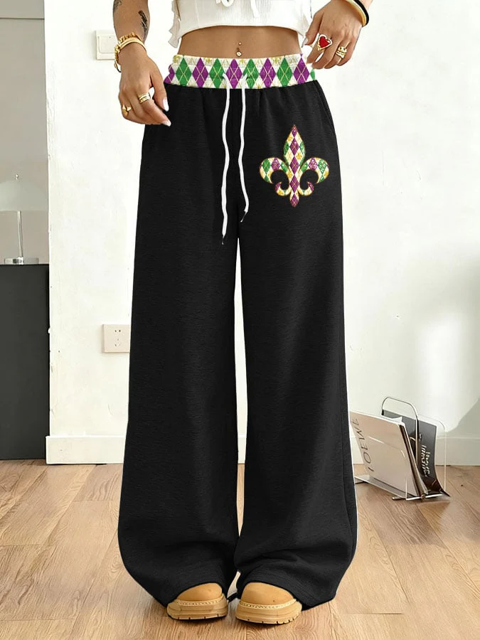 Women's Mardi Gras Printed Casual Fleece Sweatpants