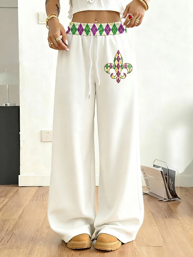 Women's Mardi Gras Printed Casual Fleece Sweatpants - Image 2