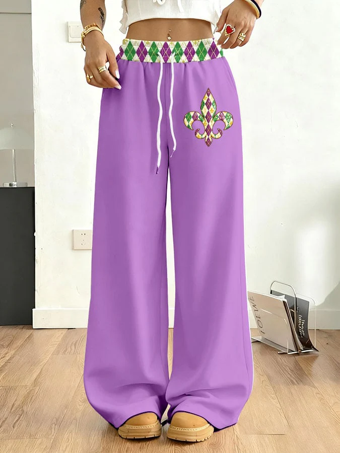 Women's Mardi Gras Printed Casual Fleece Sweatpants - Image 3