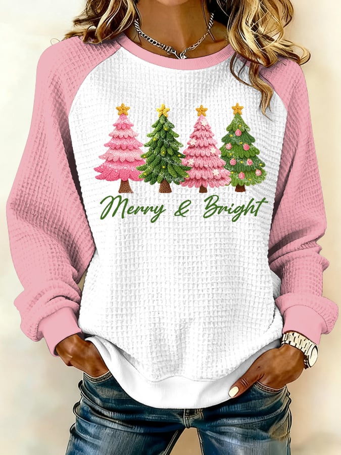 Women's Merry And Bright Print Raglan Sleeve Sweatshirt