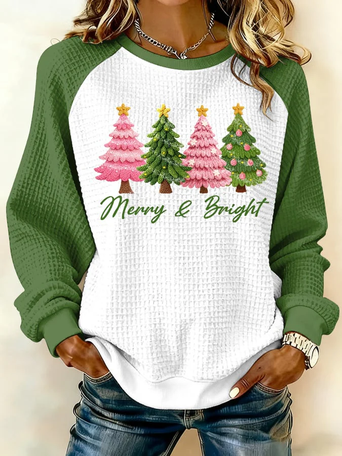 Women's Merry And Bright Print Raglan Sleeve Sweatshirt - Image 2