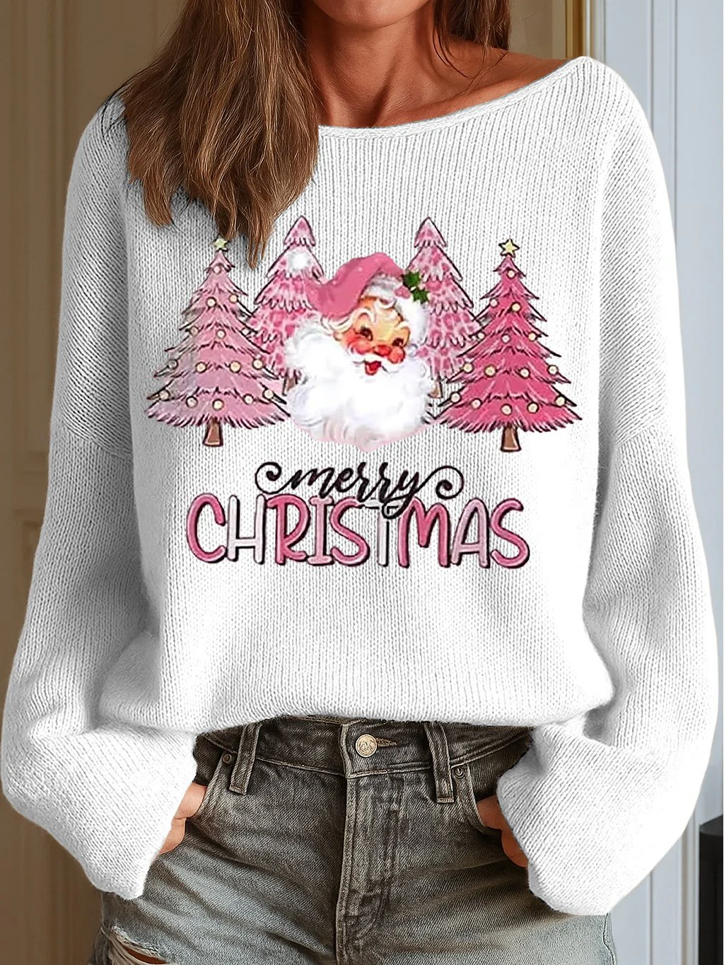 Women's Merry Christmas Print Knit Top - Image 2