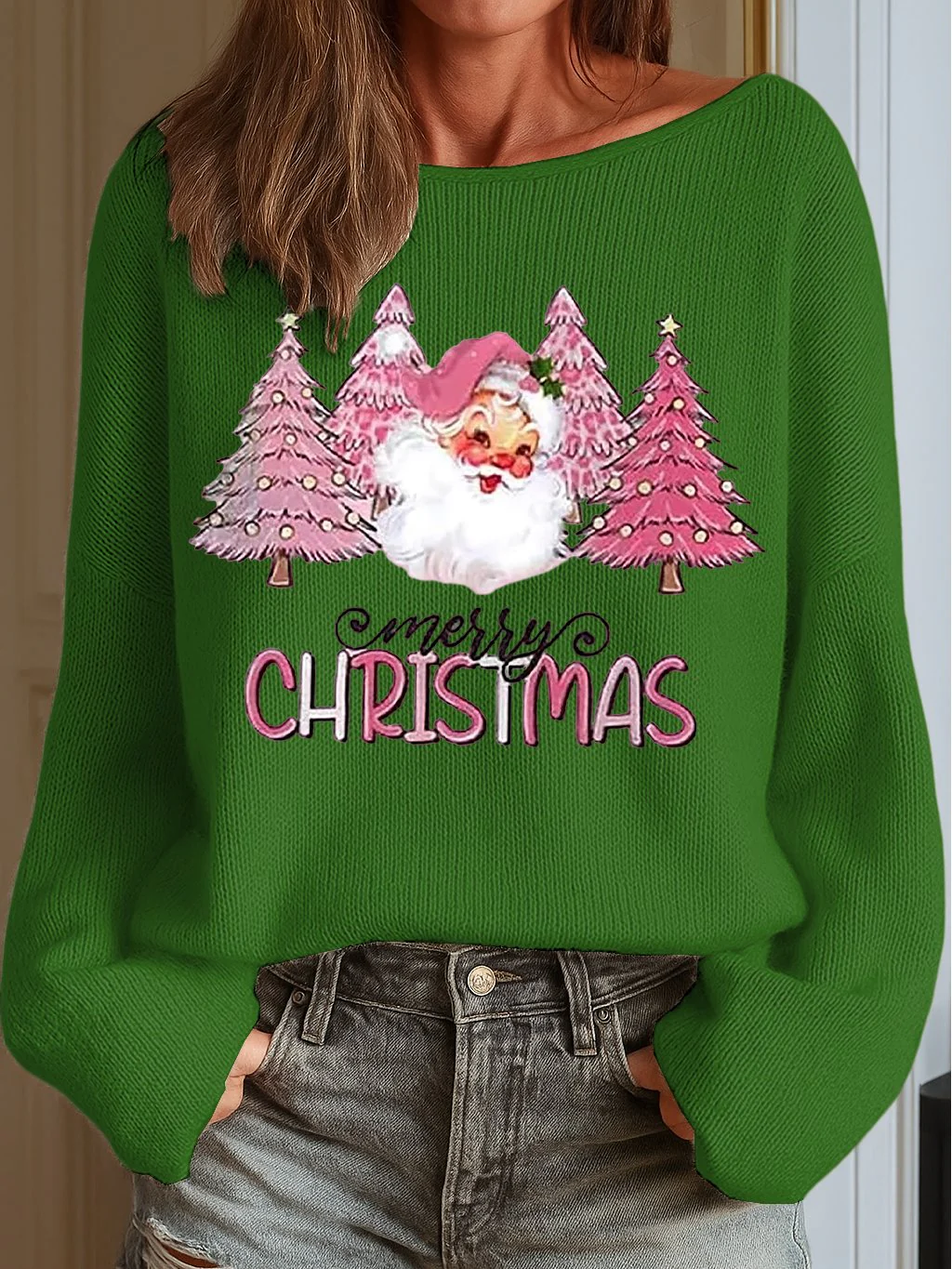 Women's Merry Christmas Print Knit Top - Image 3