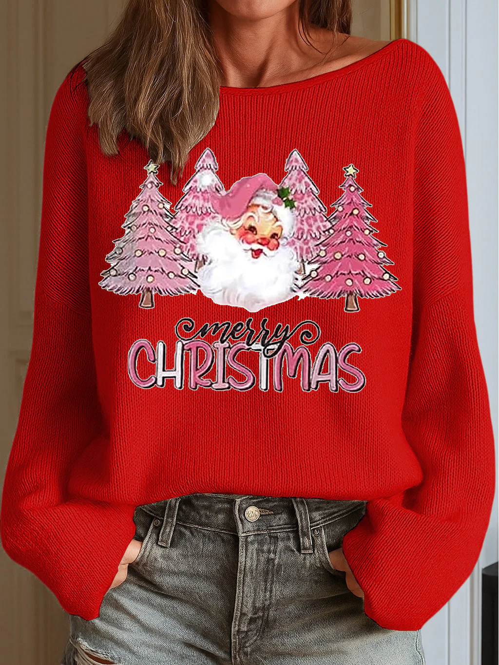 Women's Merry Christmas Print Knit Top - Image 4