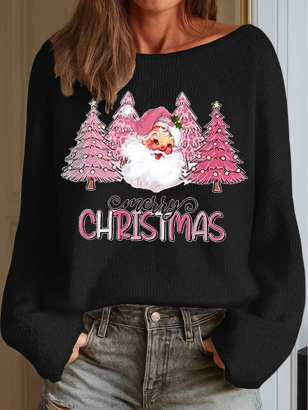 Women's Merry Christmas Print Knit Top - Image 6