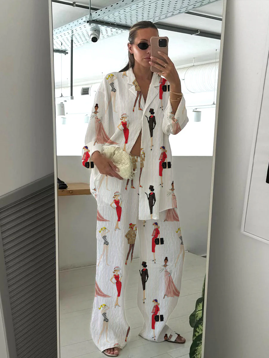 Women's Miss Santa Striped Print Cotton Cardigan Homewear Set - Image 3