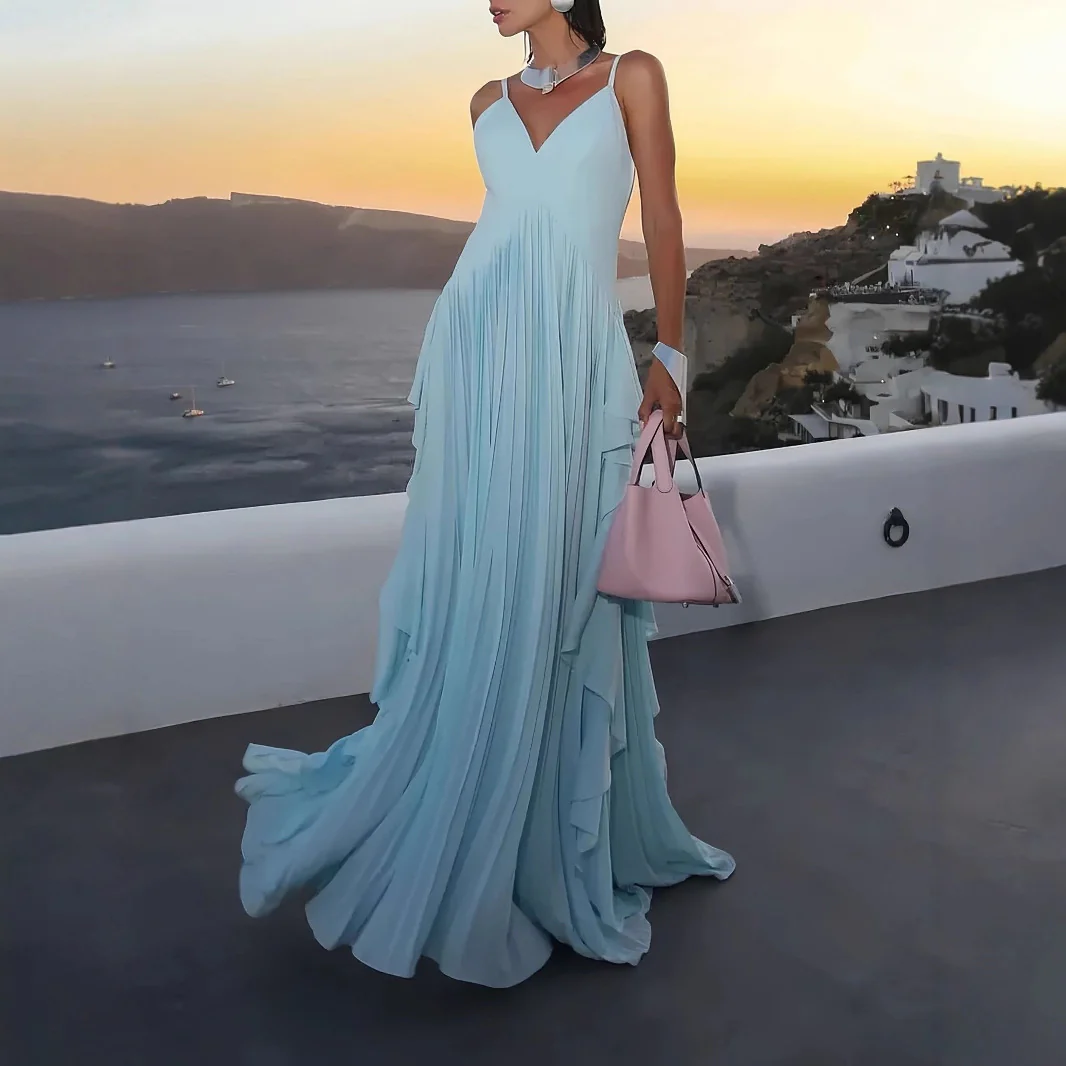 Women's Multi Layer Pleated Maxi Dress - Image 3