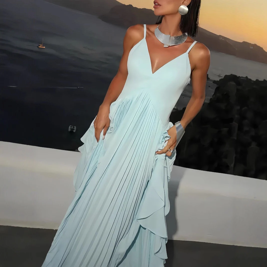 Women's Multi Layer Pleated Maxi Dress - Image 4