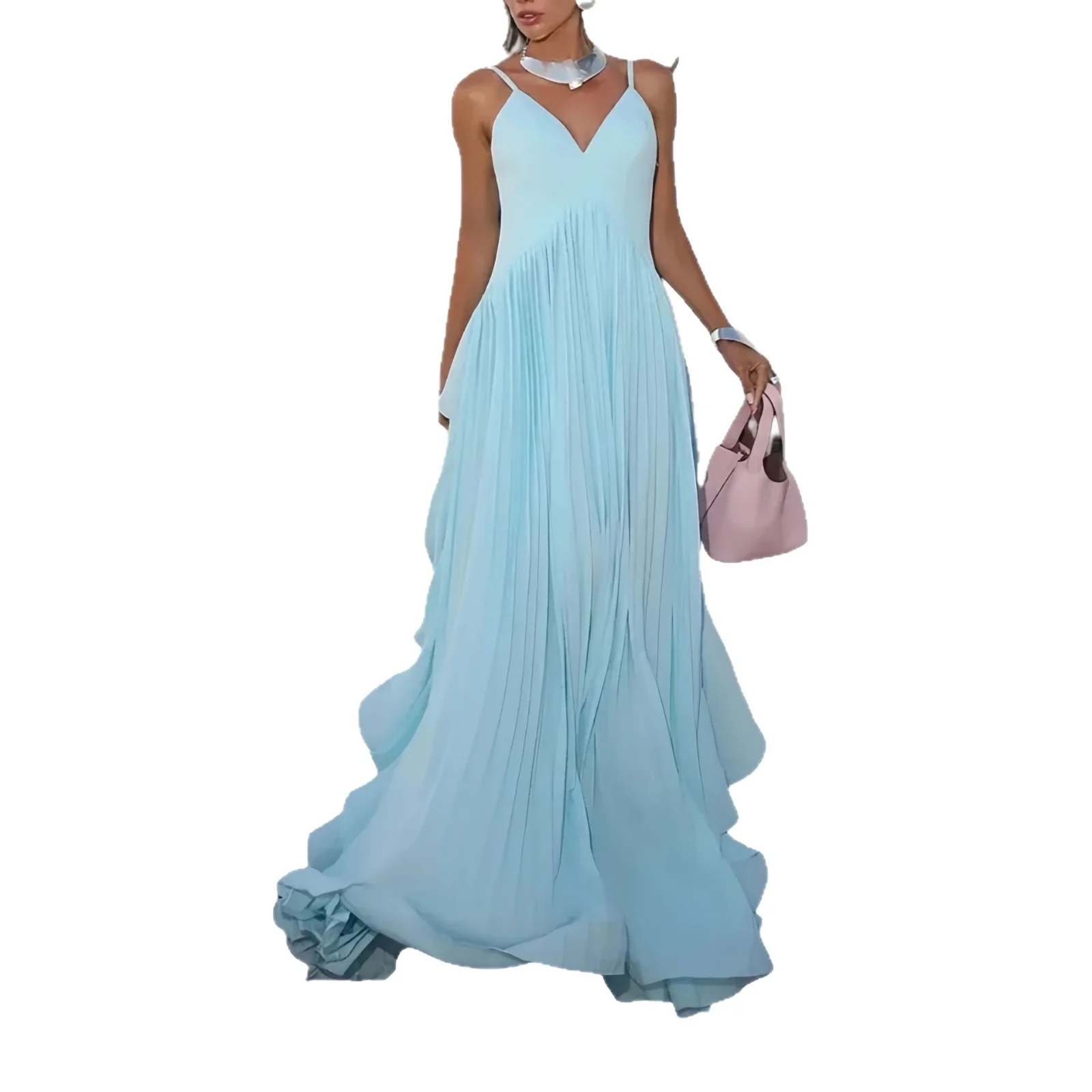 Women's Multi Layer Pleated Maxi Dress - Image 5