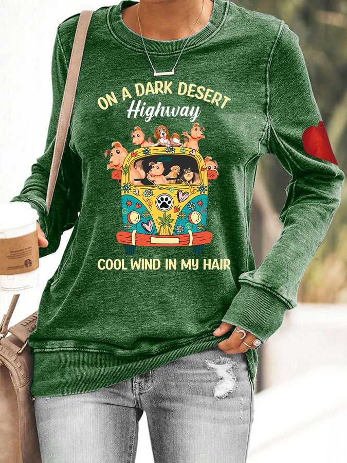Women's On A Dark Desert Highway Cool Wind In My Hair Hippie Sweatshirt - Image 11
