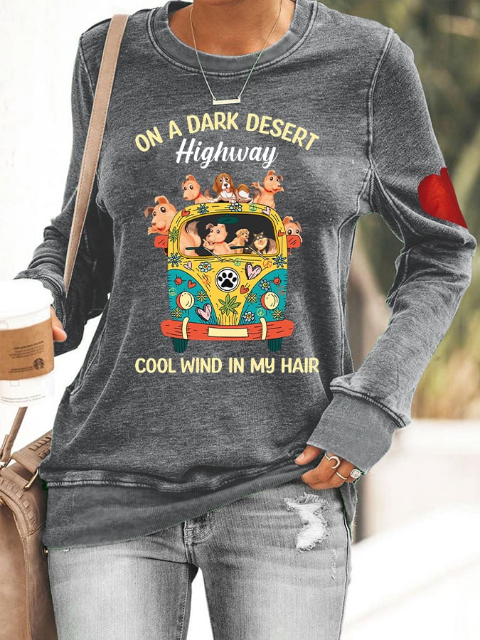 Women's On A Dark Desert Highway Cool Wind In My Hair Hippie Sweatshirt - Image 2