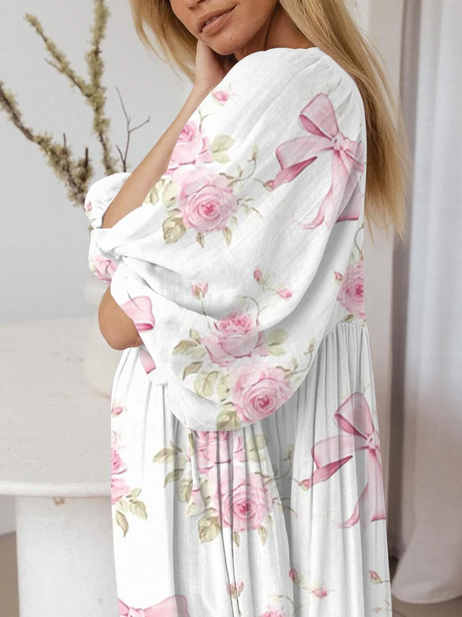 Women's Pink Bow Flower Dress - Image 2