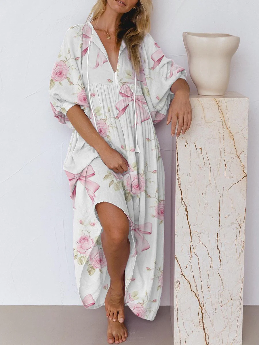Women's Pink Bow Flower Dress - Image 3