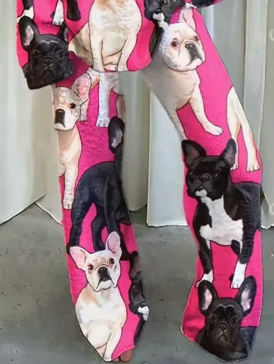 Women's Pink Bulldog Print Fleece Suit - Image 4