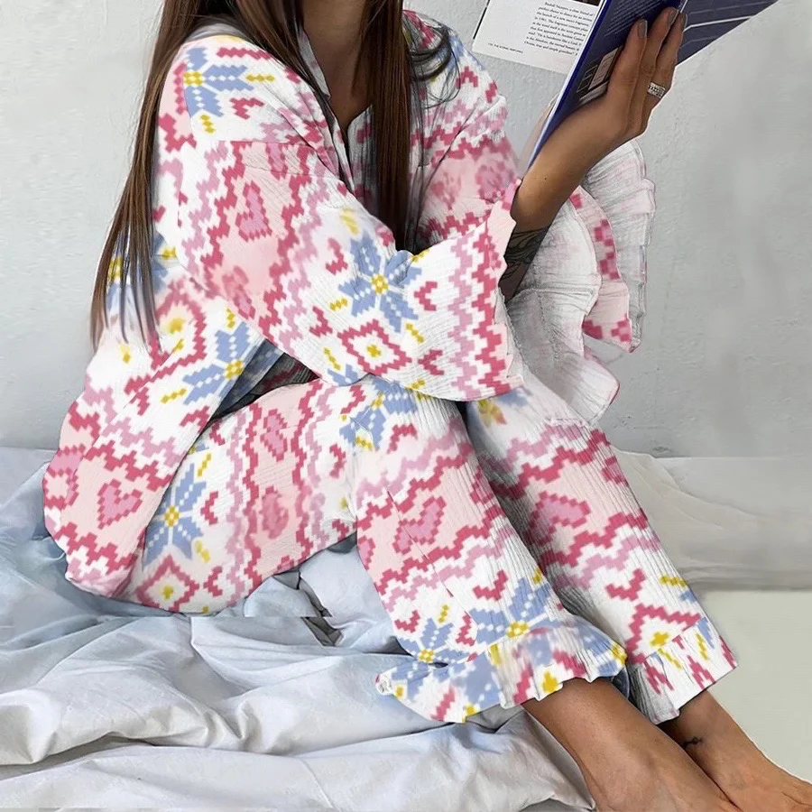 Women's Pink Fair Isle Snowflake Vintage Printed Suit - Image 2