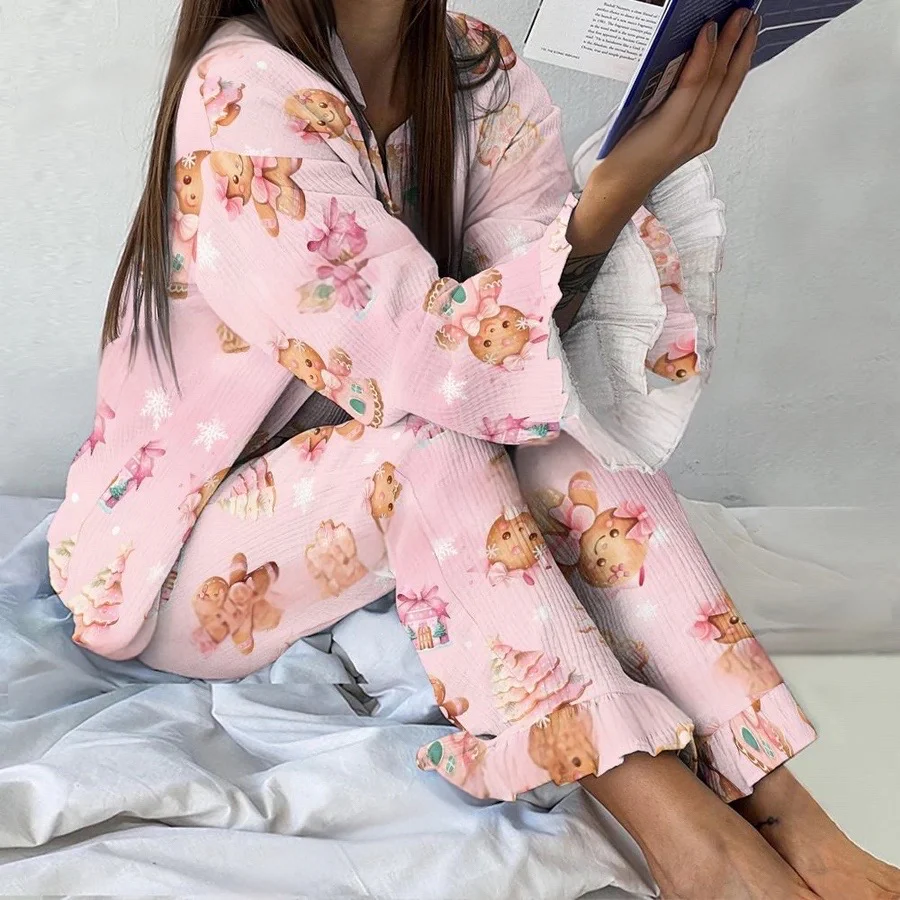 Women's Pink Gingerbread Man Vintage Printed Suit - Image 2