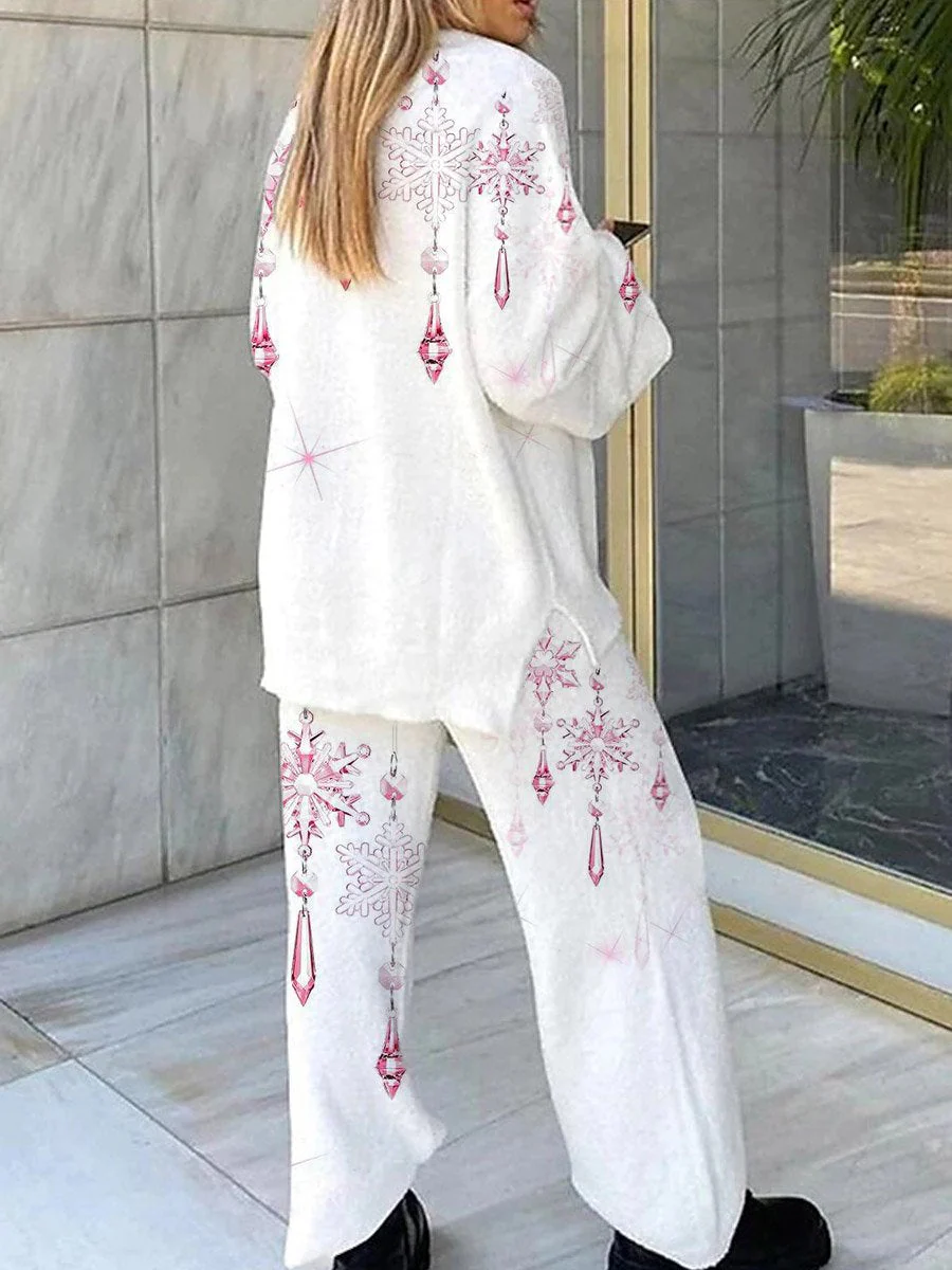 Women's Pink Glitter Christmas Tree and Crystal Snowflake Cozy Rocker Pajama Set - Image 2