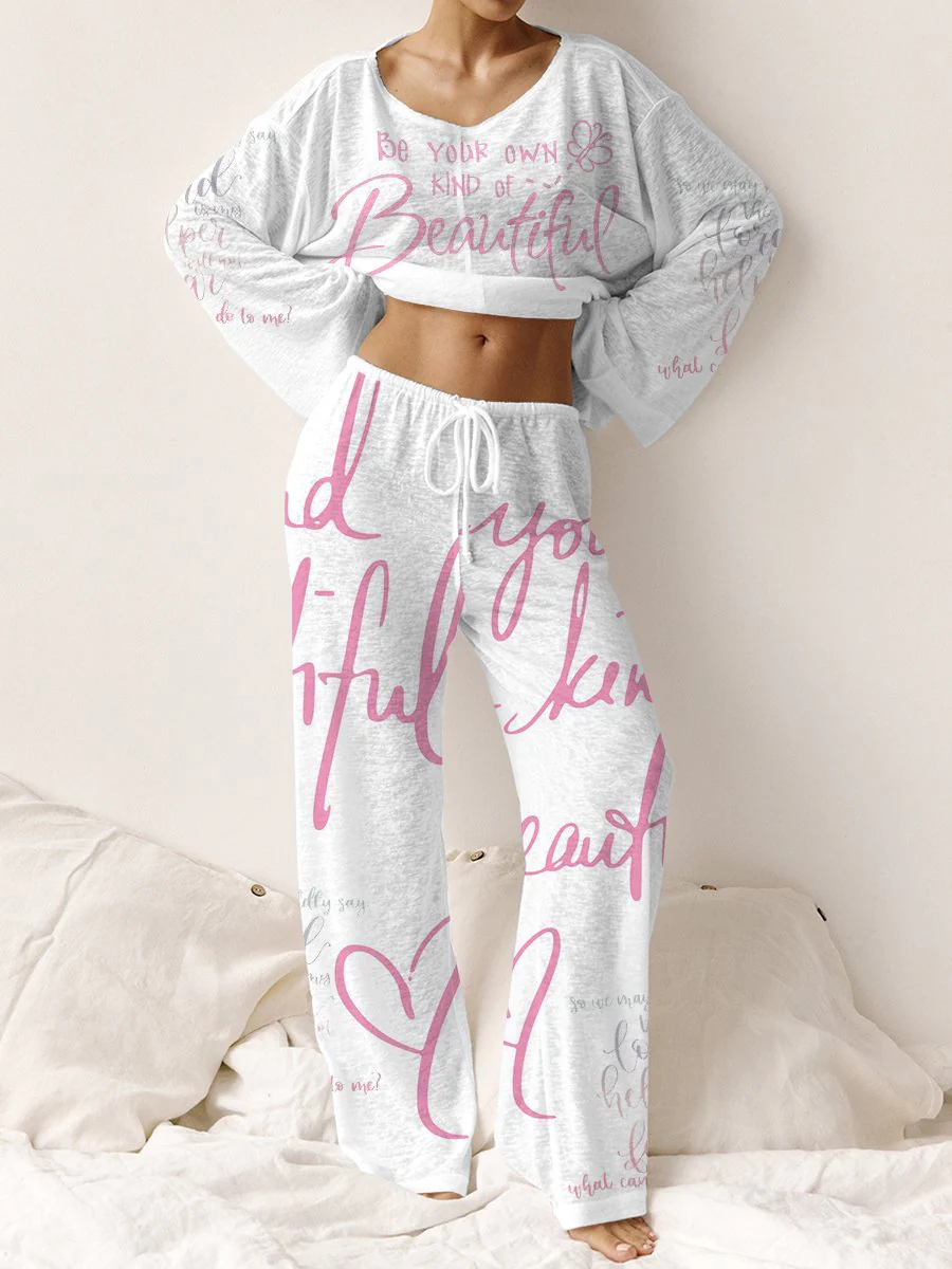 Women's Pink Inspirational Long Sleeve Pants Set - Image 3