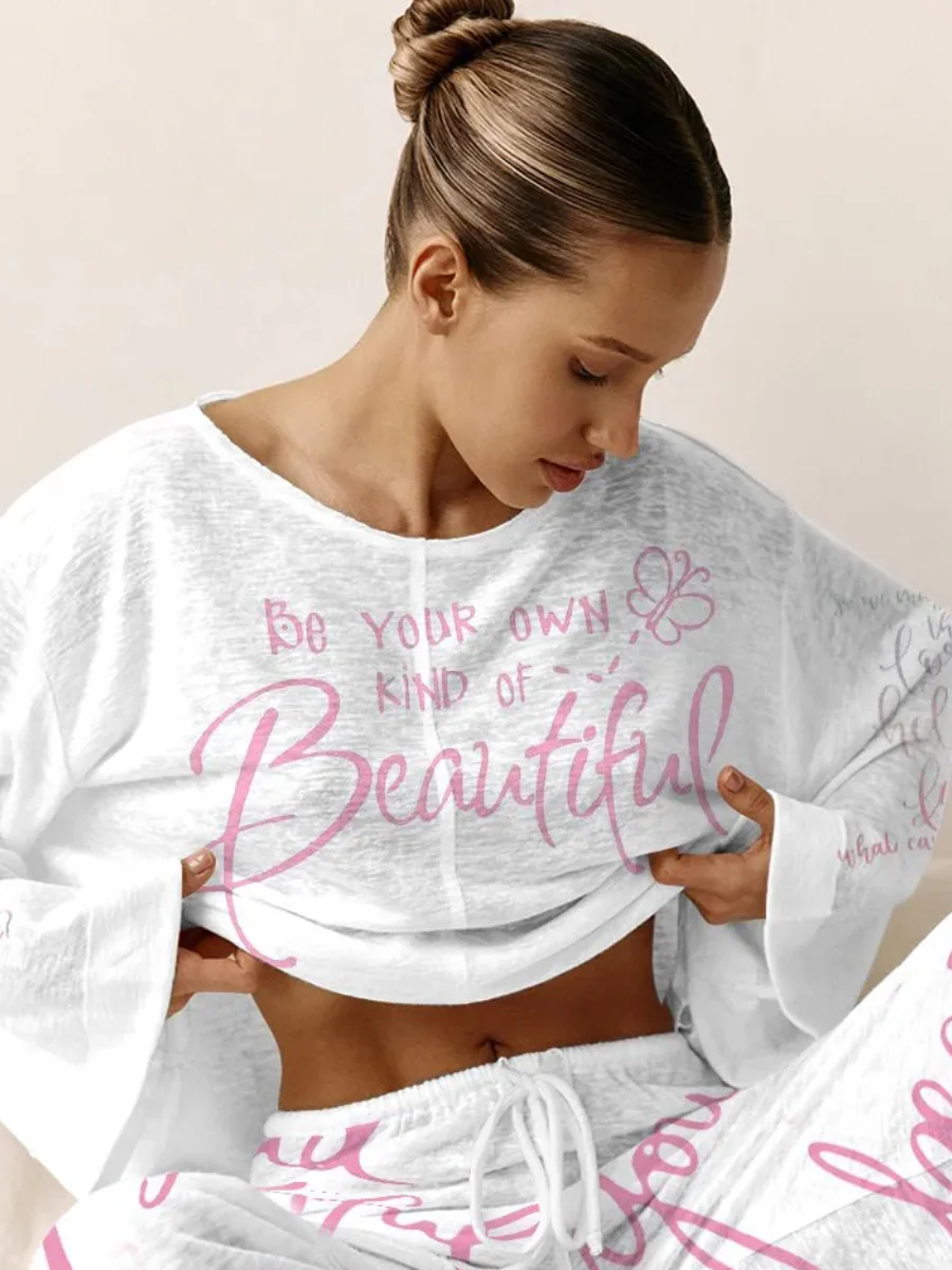 Women's Pink Inspirational Long Sleeve Pants Set - Image 4