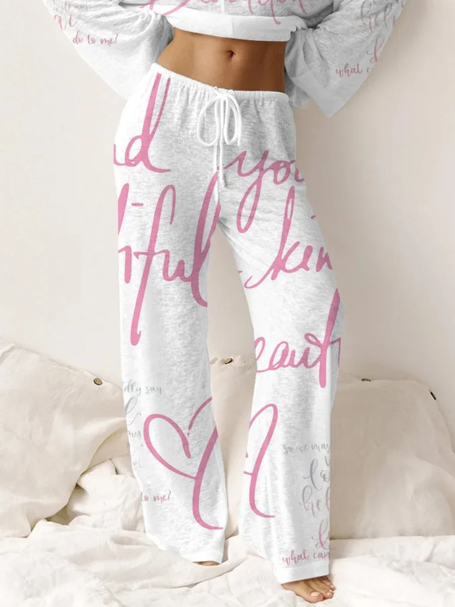 Women's Pink Inspirational Long Sleeve Pants Set - Image 5