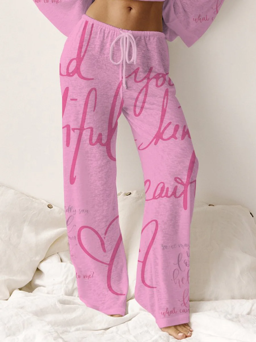 Women's Pink Long Sleeve Cotton Homewear Set - Image 10