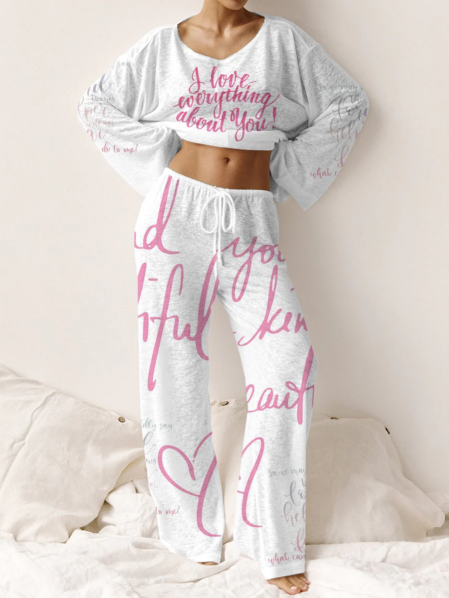 Women's Pink Long Sleeve Cotton Homewear Set - Image 12