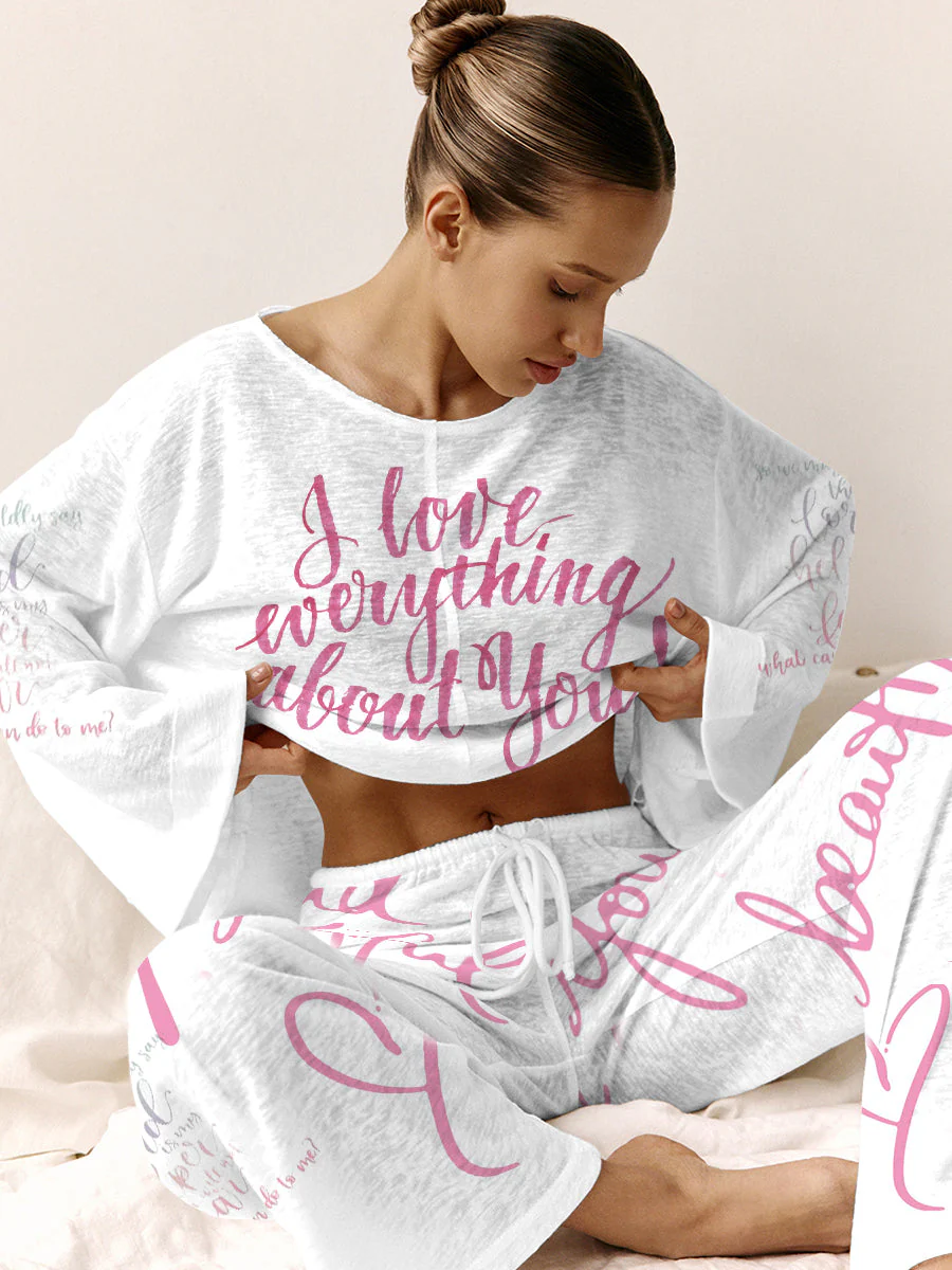 Women's Pink Long Sleeve Cotton Homewear Set - Image 16