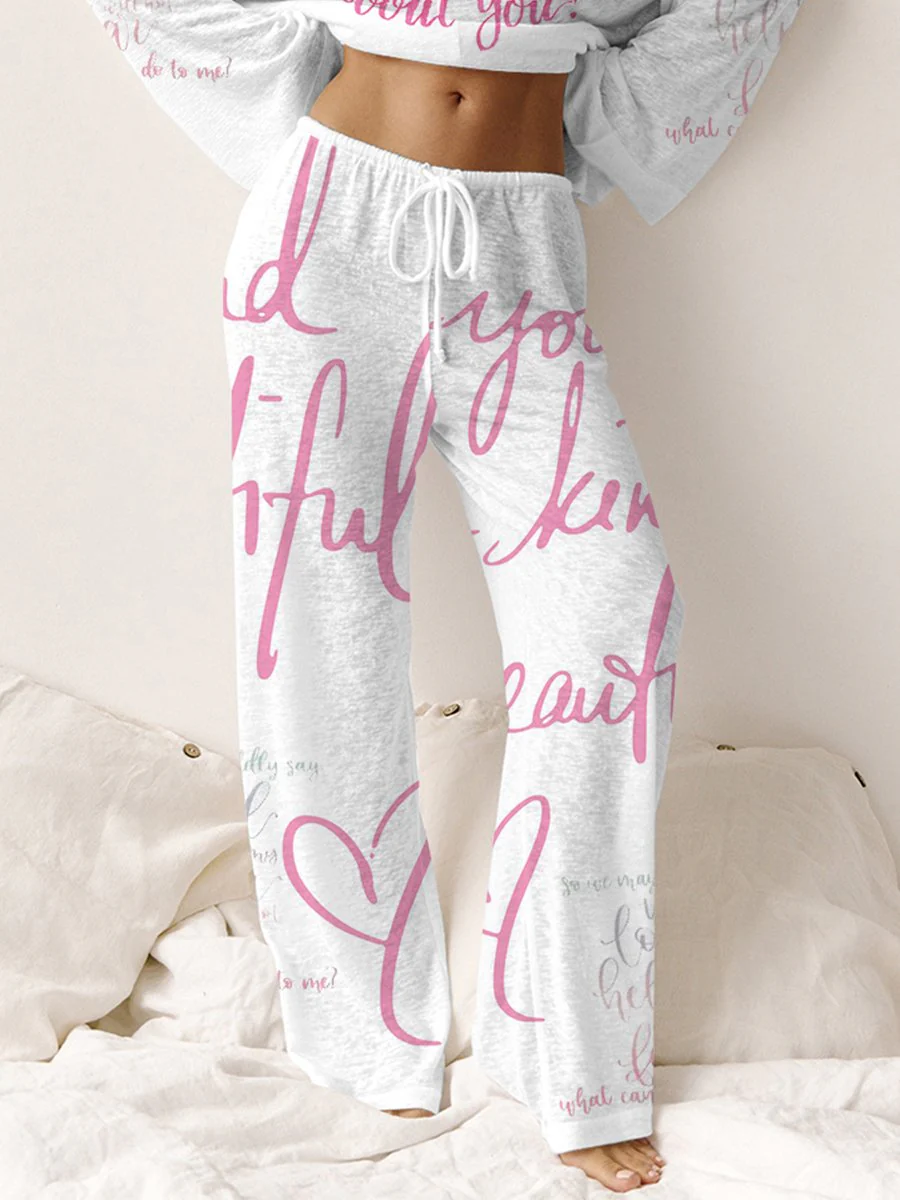 Women's Pink Long Sleeve Cotton Homewear Set - Image 17