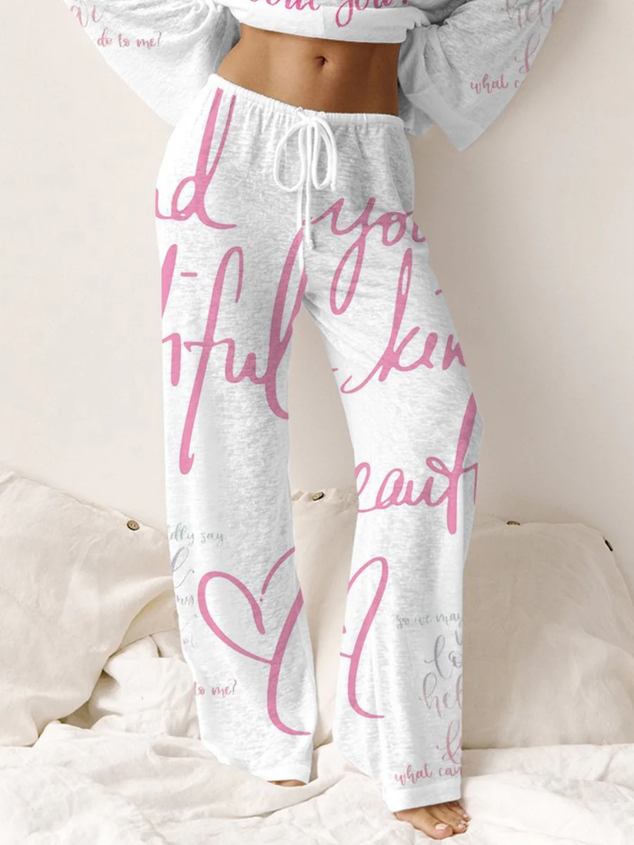 Women's Pink Long Sleeve Cotton Homewear Set - Image 19