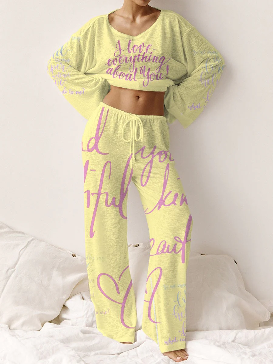 Women's Pink Long Sleeve Cotton Homewear Set - Image 21