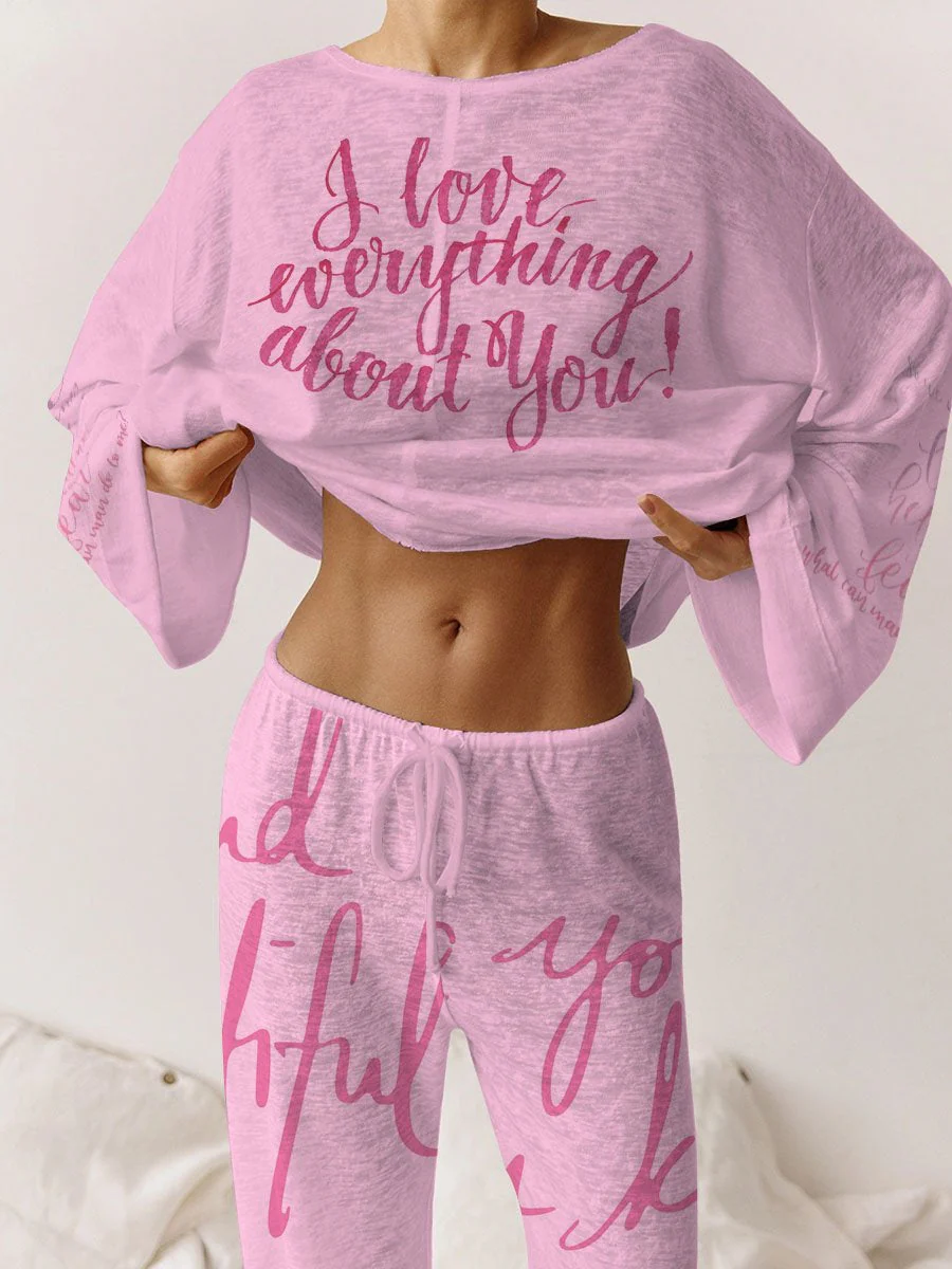 Women's Pink Long Sleeve Cotton Homewear Set - Image 3