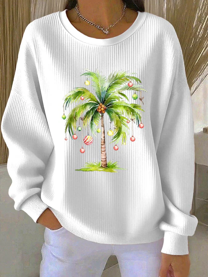 Women's Print Knit Crew Neck Long Sleeve Top - Image 2