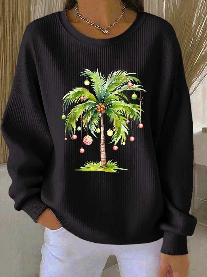 Women's Print Knit Crew Neck Long Sleeve Top - Image 3