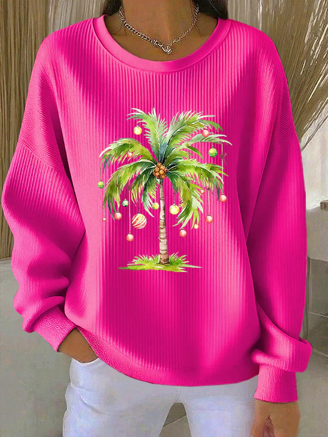 Women's Print Knit Crew Neck Long Sleeve Top - Image 4