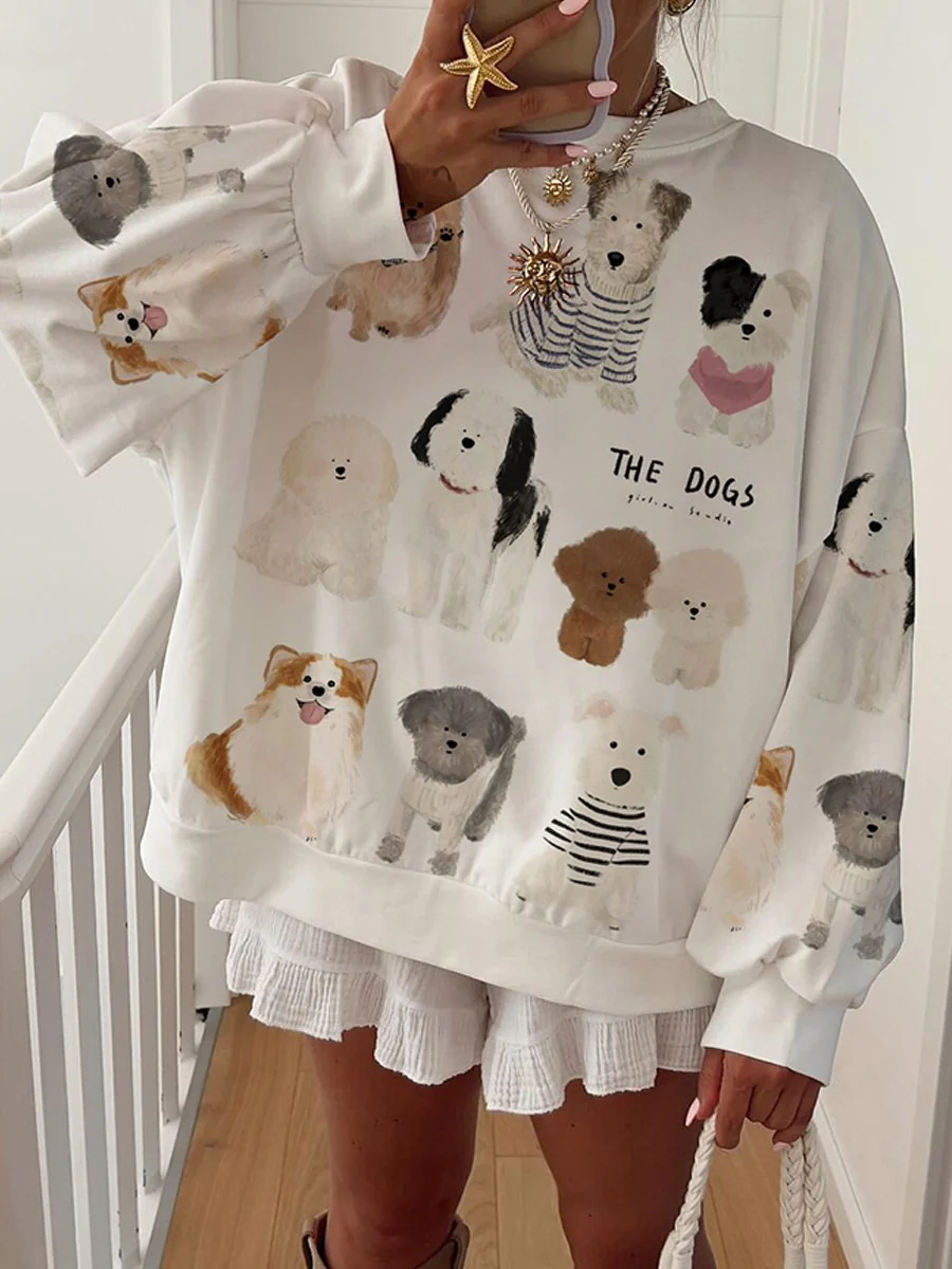 Women's Puppy Print Sweatshirt - Image 2