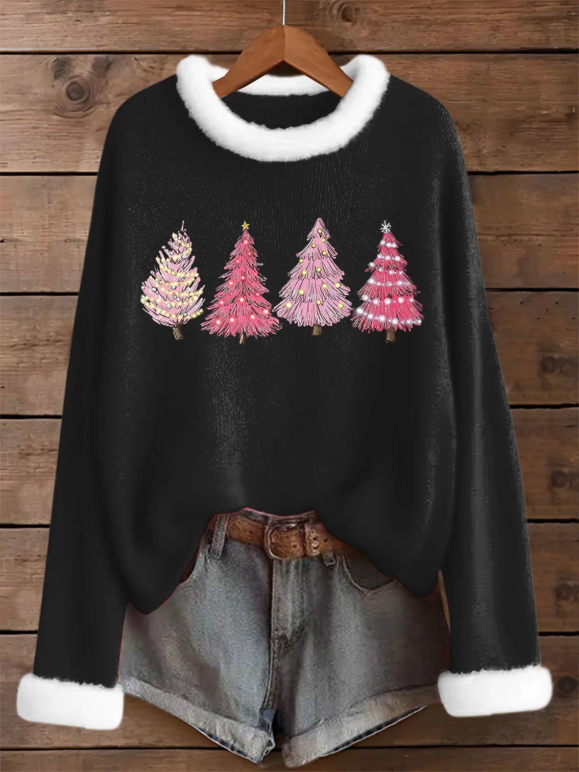 Women's Retro Christmas Tree Print Sweater - Image 3