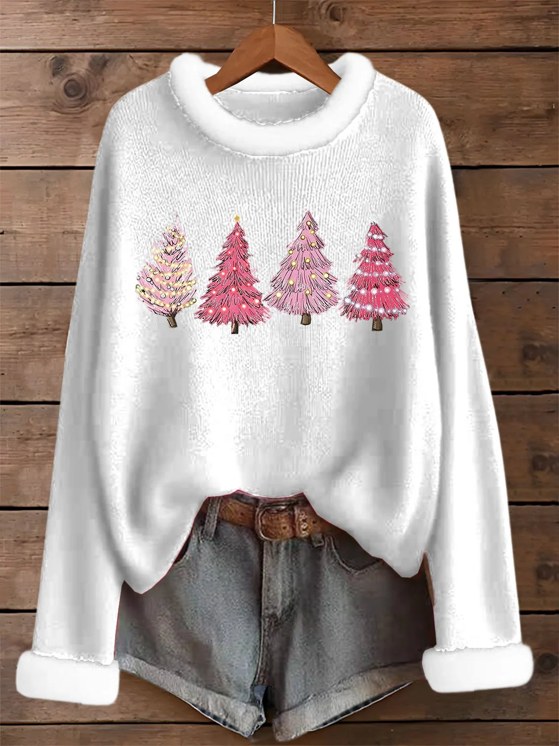 Women's Retro Christmas Tree Print Sweater - Image 4