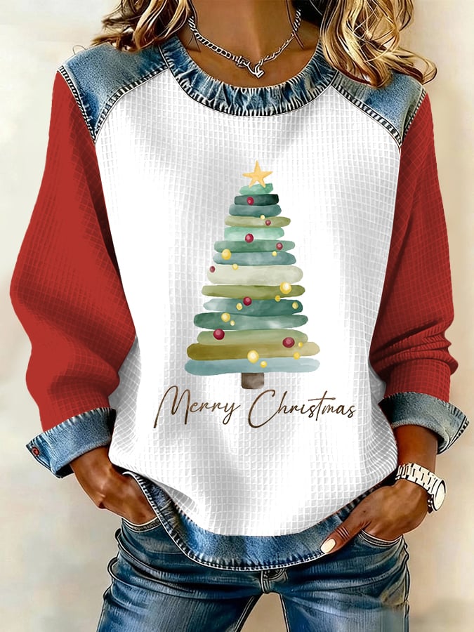 Women's Retro Christmas Tree Print Sweatshirt - Image 10