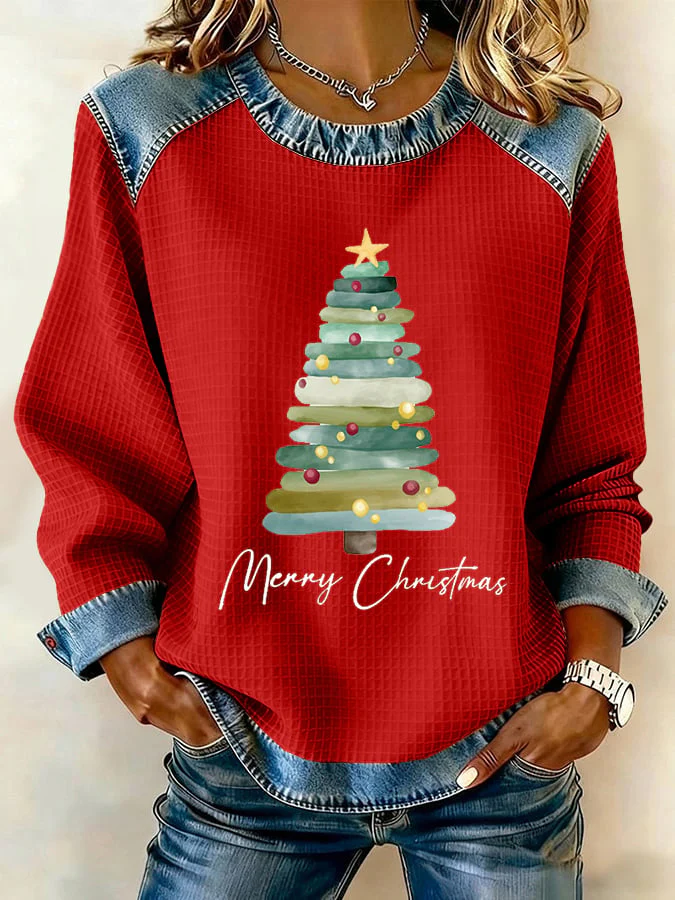 Women's Retro Christmas Tree Print Sweatshirt - Image 2