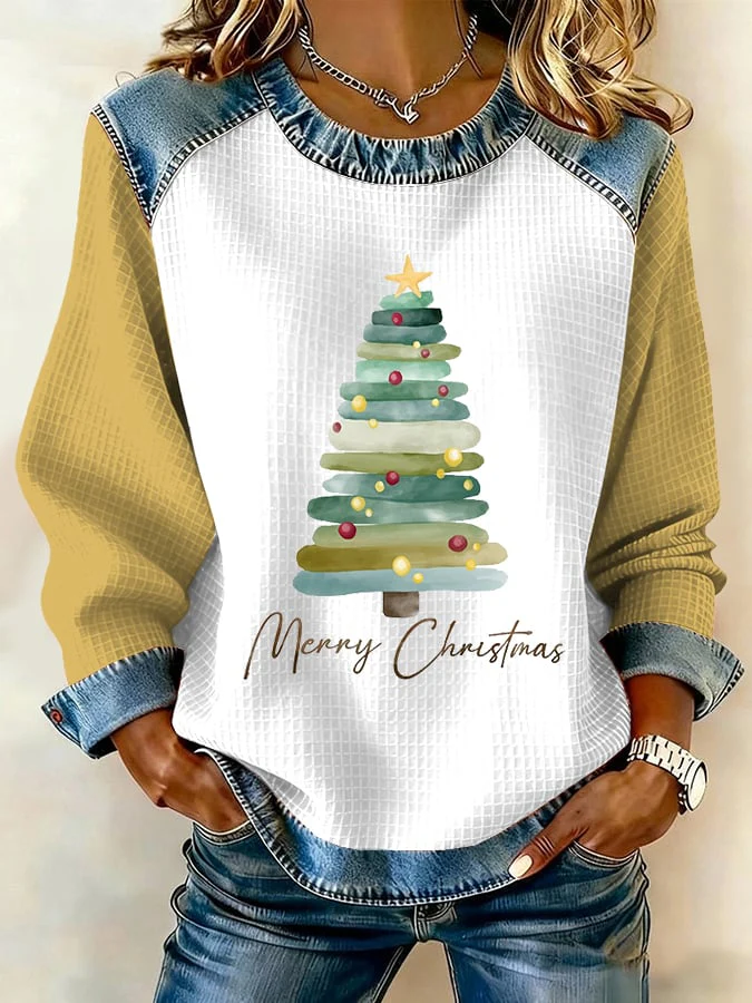 Women's Retro Christmas Tree Print Sweatshirt - Image 6